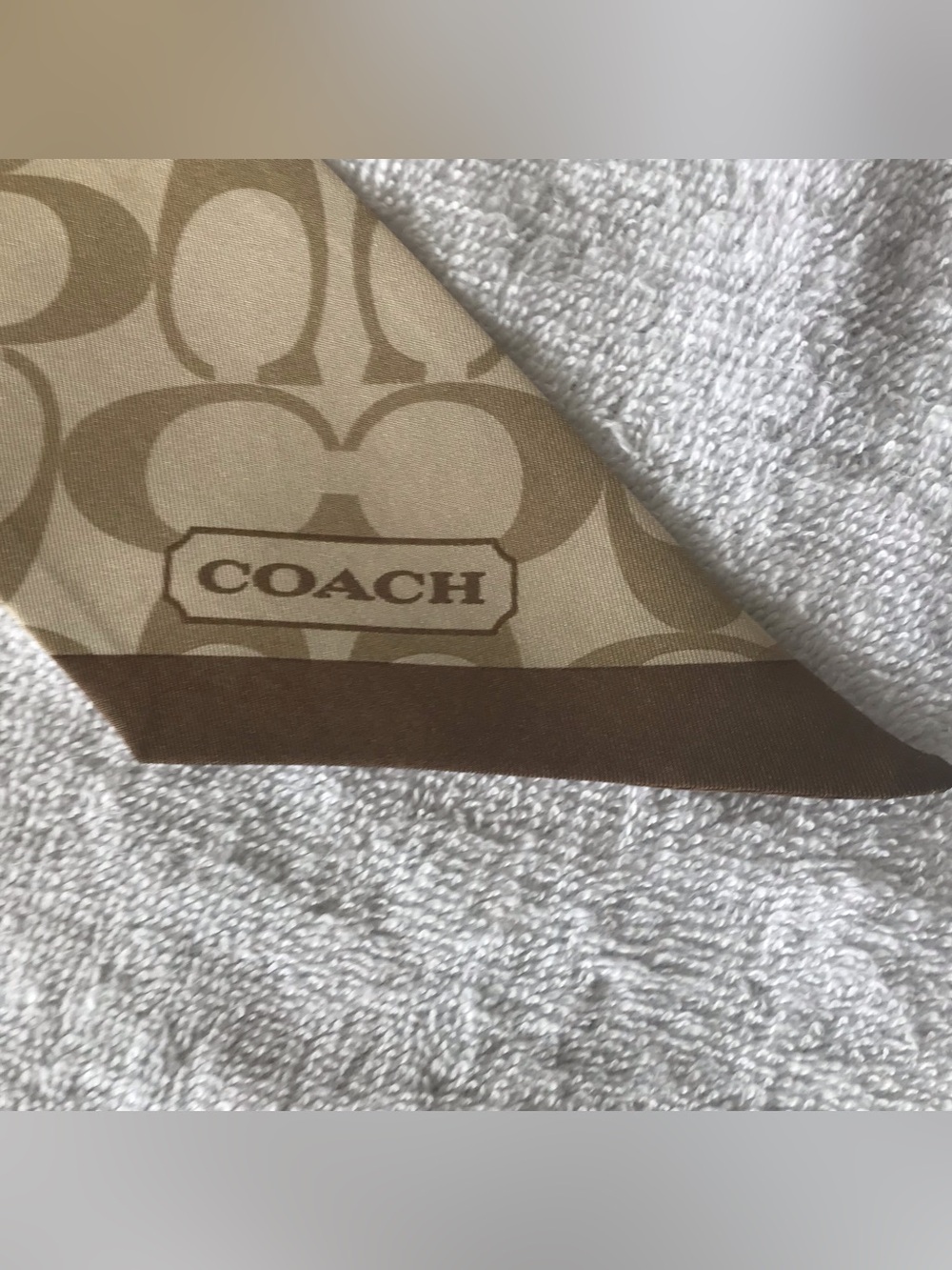 COACH Signature C 100 % Silk Skinny Brown Tan Scarf Twilly - Picture 6 of 8